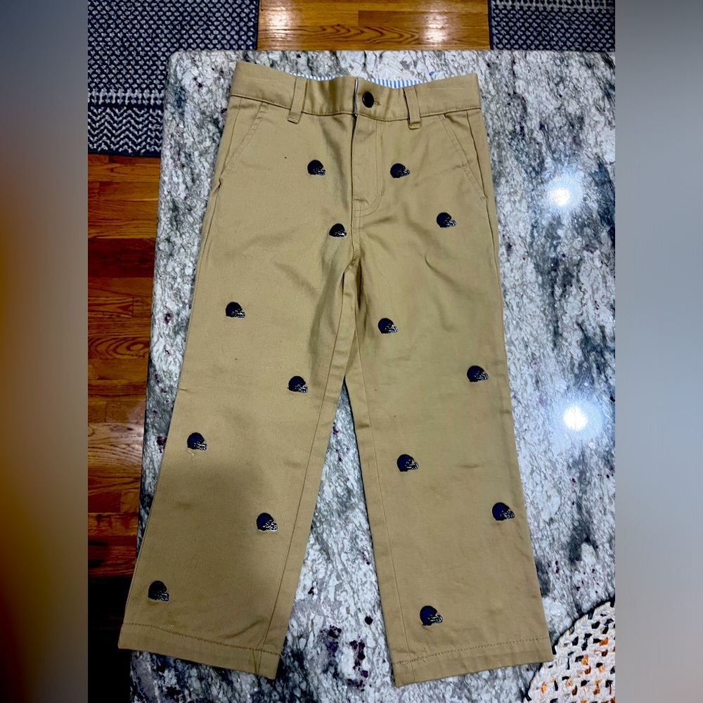 Toddler Boys embroidered football helmet khaki pants